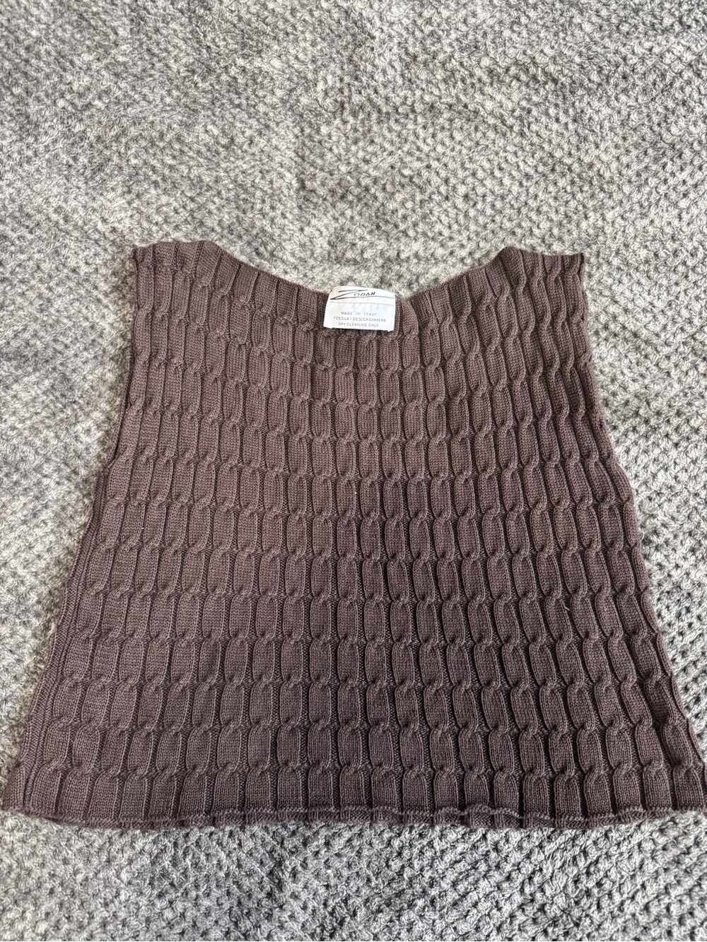 Zoran Made in Italy Chocolate Brown Ribbed Silk-Cashmere Strapless Top